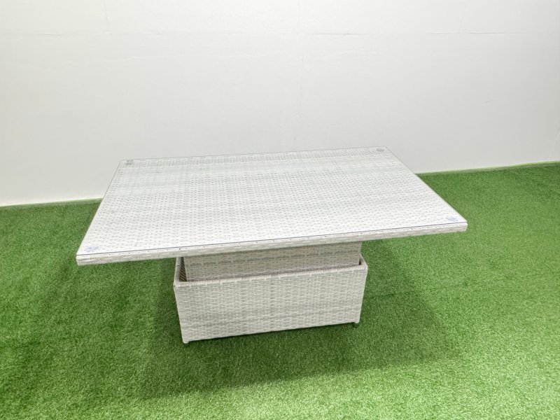 Fimous 7 Seat Rattan Garden Furniture Corner Sofa Set Outdoor Adjustable Lifting Dining or Coffee Table Set with Armchair Light Grey