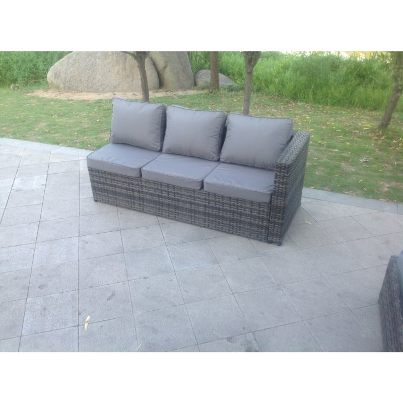 Fimous 3 Seater Single Arm Rest Rattan Lounge Sofa Patio Outdoor Garden Furniture With Seat And Back Cushion Left Side