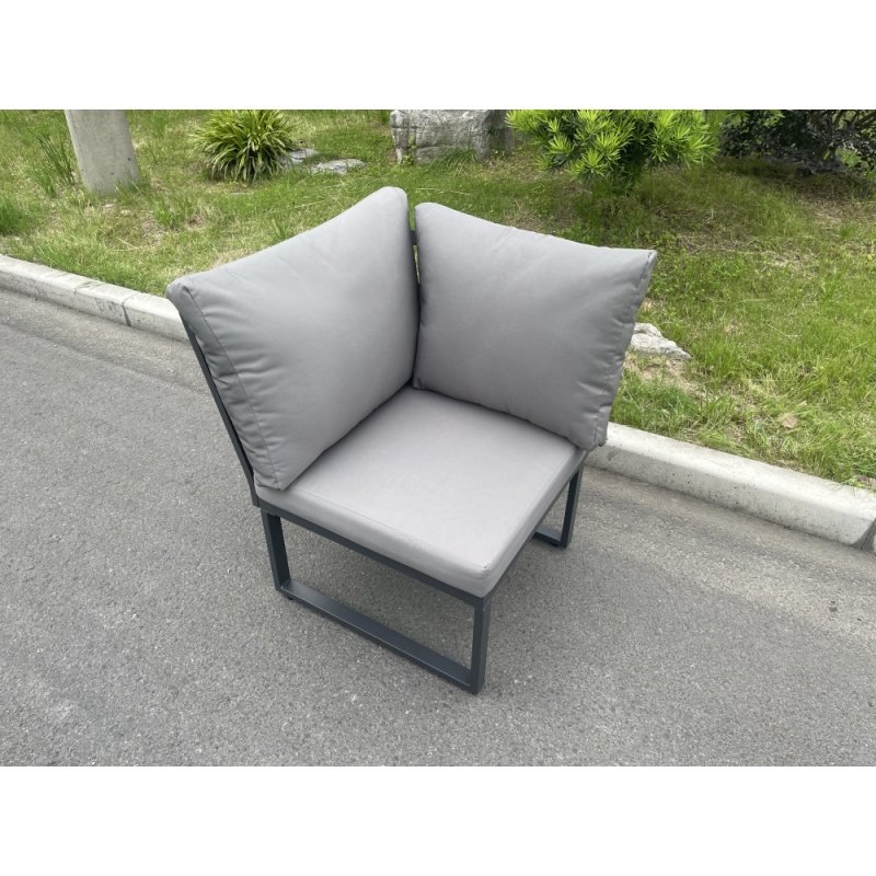 Fimous Aluminum Outdoor Garden Furniture Corner Sofa Chair Adjustable Rising Lifting Dining Table Sets Black Tempered Glass Dark Grey 9 Seater