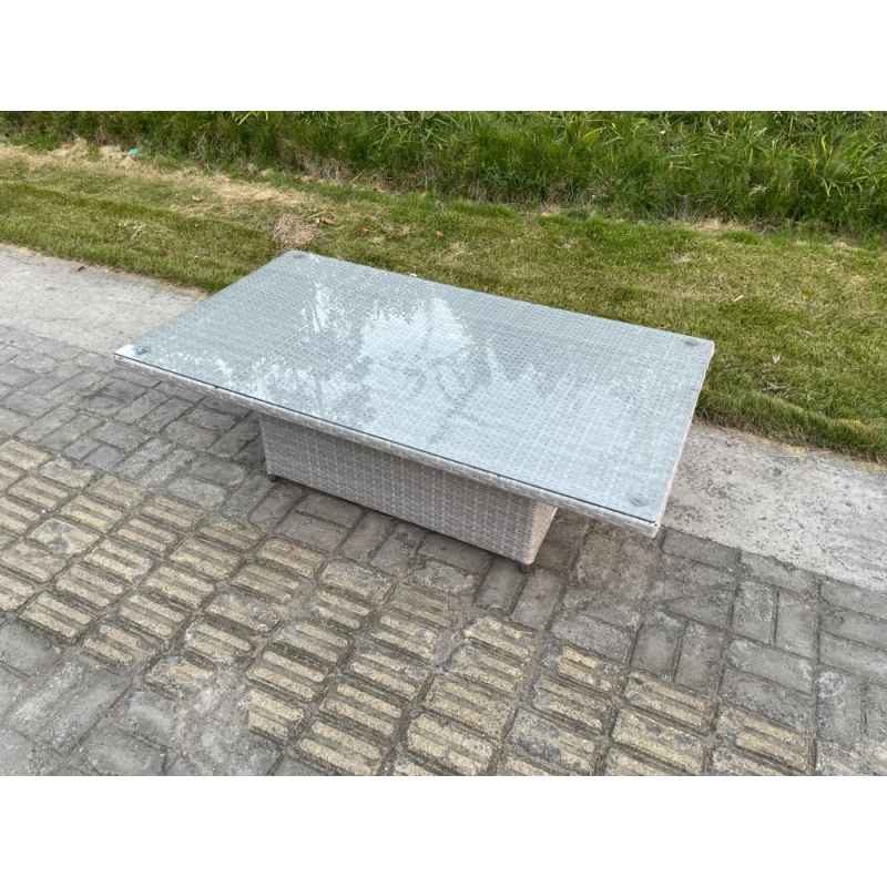 Fimous Rattan Garden Funiture Set Adjustable Rising Lifting Table Sofa Dining Set Side Coffee Tea Table Chair Footstool