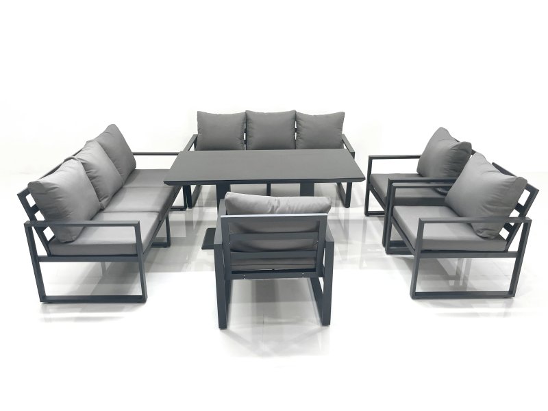 Fimous Garden Sofa Set Aluminium Furniture Rising Dining Tabe Set with 3 Chair Dark Grey