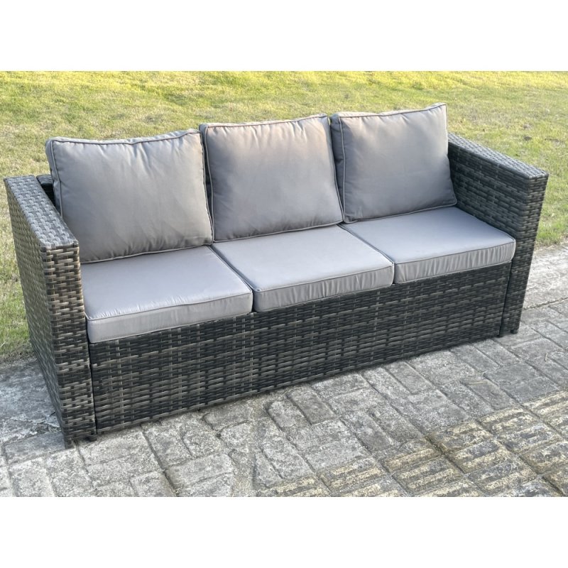 Fimous Outdoor Lounge Sofa Set Wicker PE Rattan Garden Furniture Set with Oblong Coffee Table Big Footstool Dark Grey Mixed