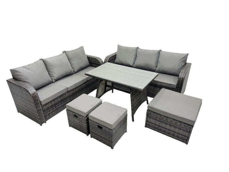 Fimous Garden Rattan Outdoor Furniture Set 9 Seater with 3 Seater Sofa 3 Stools Dark Grey