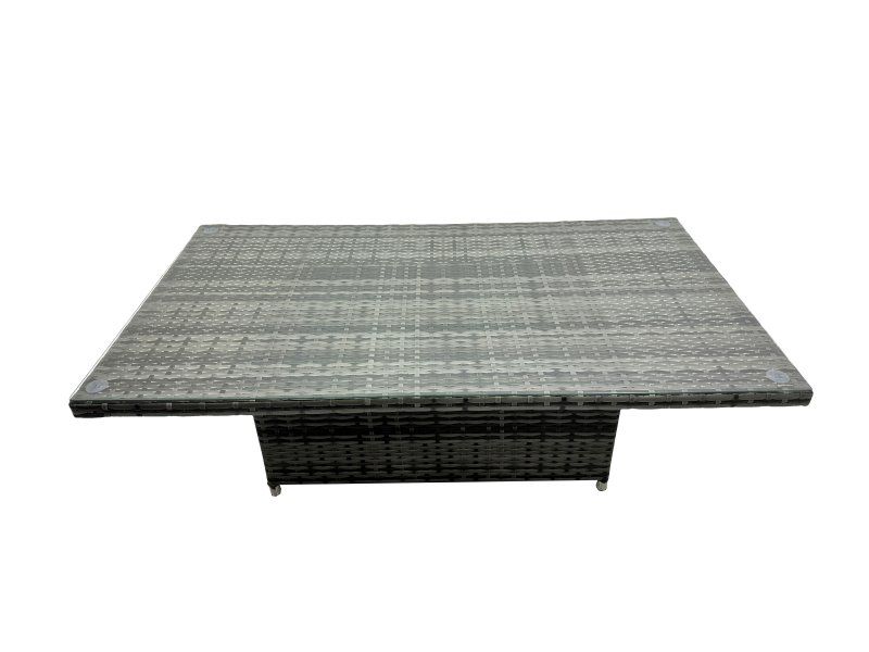 Fimous Outdoor Love Sofa Set 10 Seat Rattan Garden Furniture Set with Adjustable Lifting Dining or Coffee Table 2 Side Tables Dark Grey Mixed