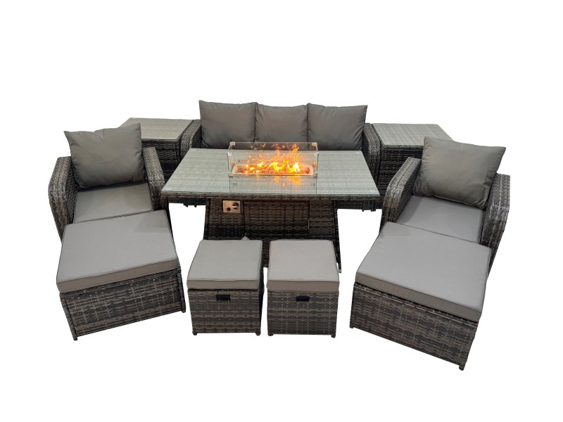 Fimous Garden Outdoor Rattan Furniture Set Rattan Reclining Chair 3 Seater Sofa with 4 Stools 2 Side Tables Dark Grey Mixed