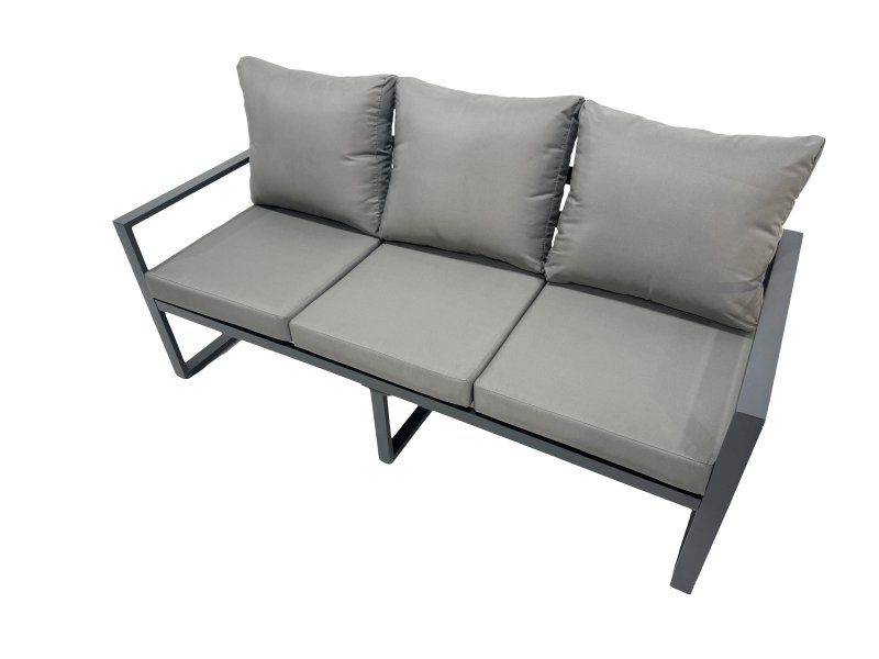 Fimous 4 Seat Outdoor Garden Furniture Set Aluminium Lounge 3 Seat Sofa Gas Fire Pit Table Sets with Chair 2 Side Tables Dark Grey