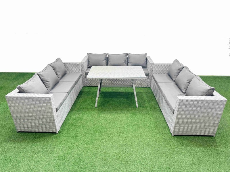 Fimous 9 Seat Outdoor Patio PE Rattan Garden Furniture with Cushions 3 Seater Sofa Light Grey
