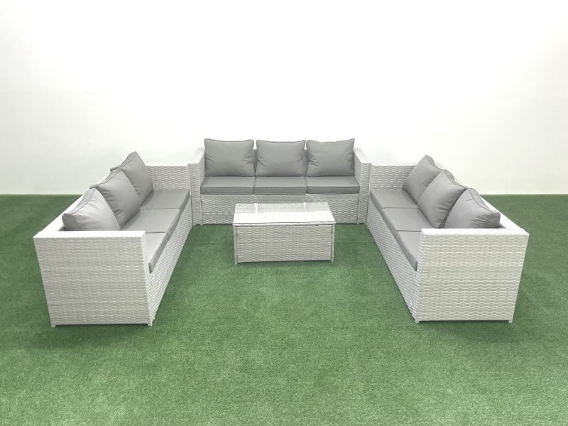 Fimous Rattan Garden Outdoor Furniture Set 9 Seater Garden Sofa Coffee Table Set Light Grey Mixed