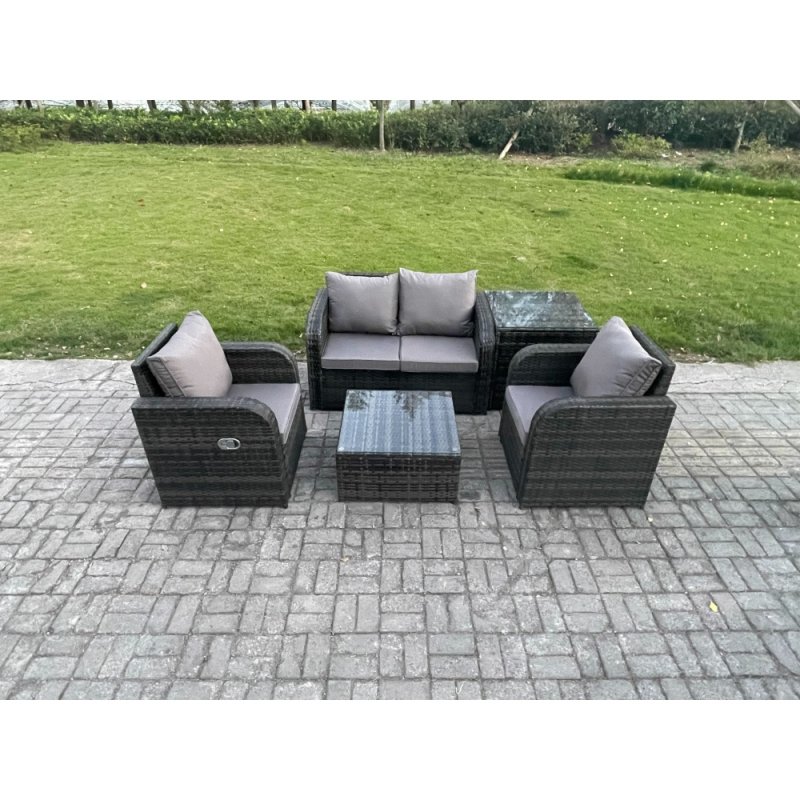 Fimous Wicker PE Rattan Garden Furniture Set Outdoor Lounge Sofa Set with Love Sofa Square Coffee Table Side Table Dark Grey Mixed