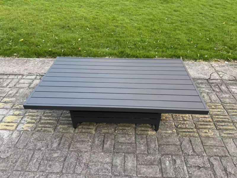 Fimous 7 Pieces Aluminium Garden Furniture Set with Cushions, Patio Furniture Set with Adjustable Rising Lifting Dining Table Dark Grey