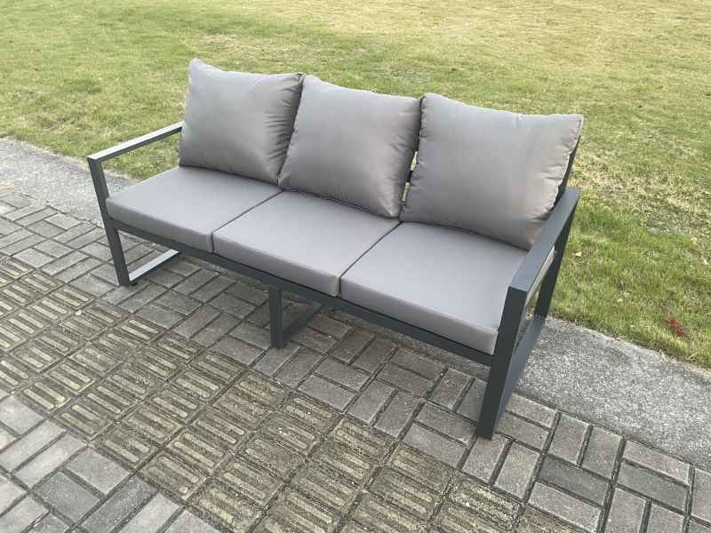 Fimous Aluminium Outdoor Garden Sofa Patio Lounge 3 Seater Sofa for Balcony, Terrace,Swimming Pool Dark Grey