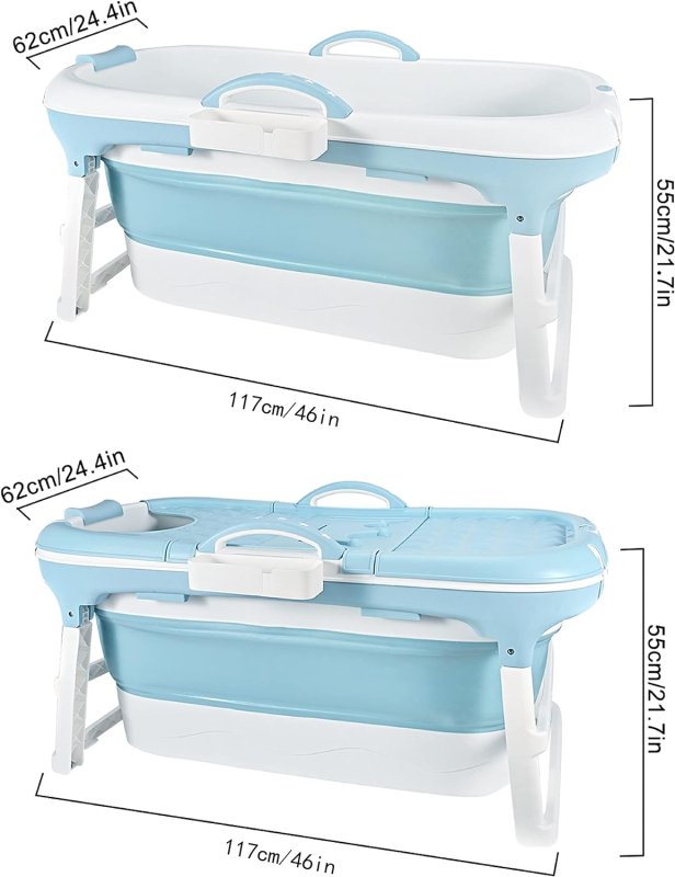 Fimous Foldable Adult Bathtub Body Spa Freestanding Soaking Tub Non-Slip Bathing Shower for Bathroom Blue