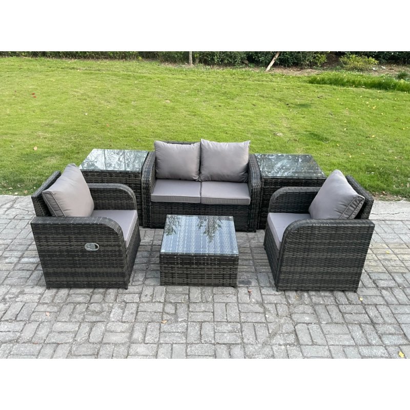 Fimous Wicker PE Rattan Garden Furniture Set Outdoor Lounge Sofa Set with Love Sofa Square Coffee Table 2 Side Tables Dark Grey Mixed