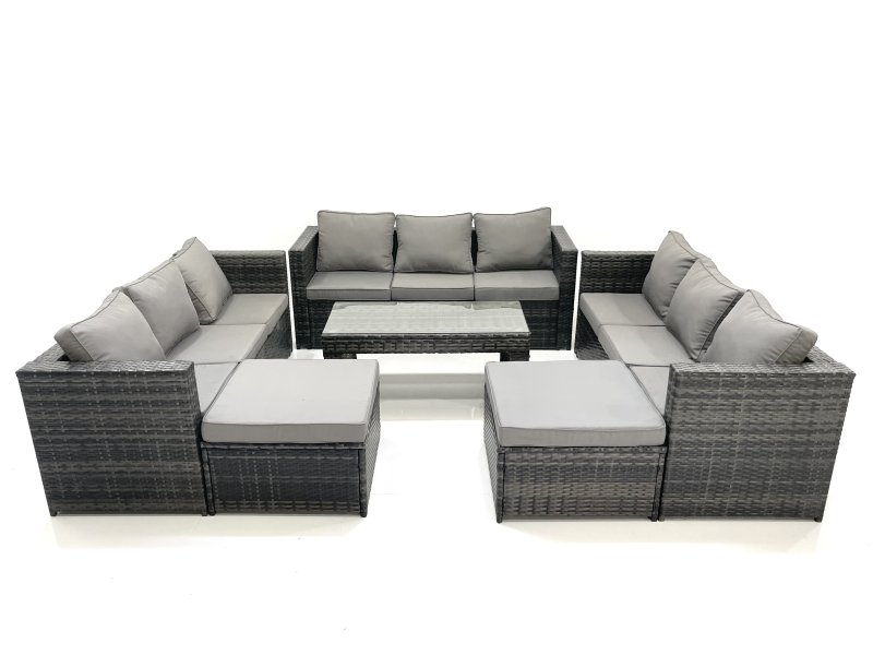 Fimous Outdoor Garden Furniture Set 6 Pieces Rattan Sofa Set with Coffee Table 2 Big Footstools Dark Grey Mixed
