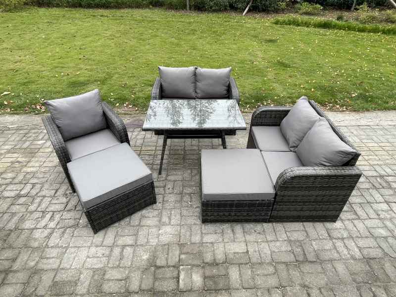 Fimous Outdoor Garden Furniture Sets 7 Seater Rattan Furniture Manual Wicker Patio Sofa Patio Conversation Set with 2 Big Footstool Dark Grey Mixed