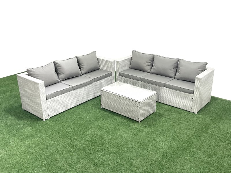 Fimous Garden Outdoor PE Rattan Furniture Set 6 Seater Rattan Garden Sofa Set Light Grey Mixed