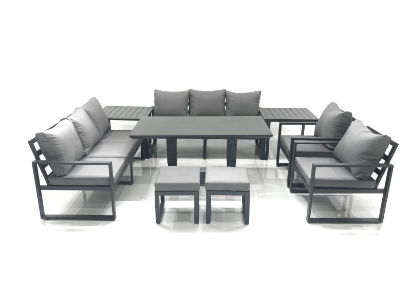 Fimous Garden Sofa Set Aluminium Furniture Rising Dining Tabe Set with 2 Chair 2 Small Footstools 2 Side Tables Dark Grey
