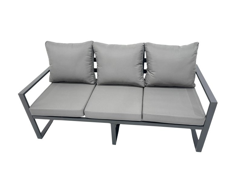 Fimous 9 Seat Outdoor Garden Furniture Set Aluminium Lounge 3 Seat Sofa Oblong Coffee Table Sets with Chair 4 Stools 2 Side Tables Dark Grey