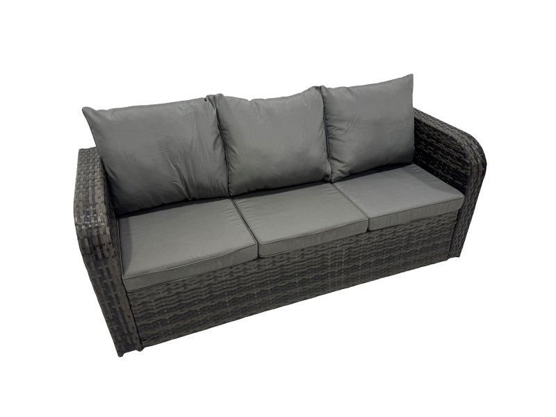 Fimous Rattan Garden Outdoor Furniture Set 3 Seater Sofa Love Sofa Coffee Table with 3 Footstools 2 Side Table Dark Grey Mixed