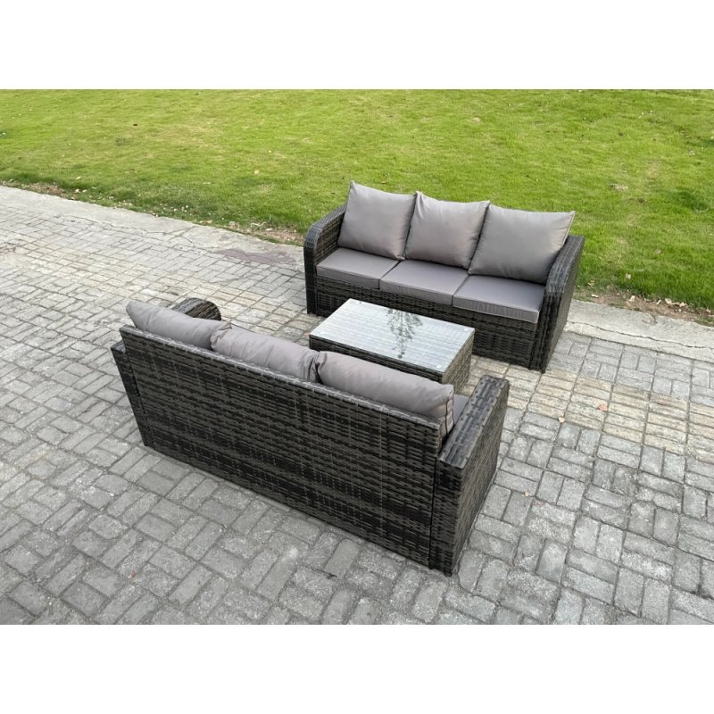 Fimous Outdoor Garden Furniture Sets 6 Seater Wicker Rattan Furniture Sofa Sets with Rectangular Coffee Table 3 Seater Sofa