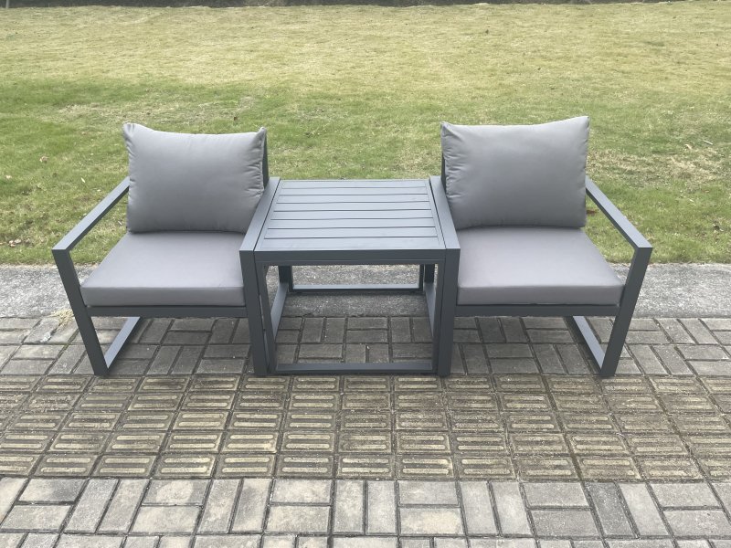 Fimous Aluminium 3 Pieces Garden Furniture Sofa Set Chair with Table Including Cushions Dark Grey