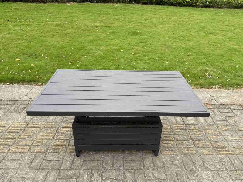Fimous 9 Pieces Aluminium Garden Furniture Set with Cushions, Patio Furniture Set with Adjustable Rising Lifting Dining Table Dark Grey