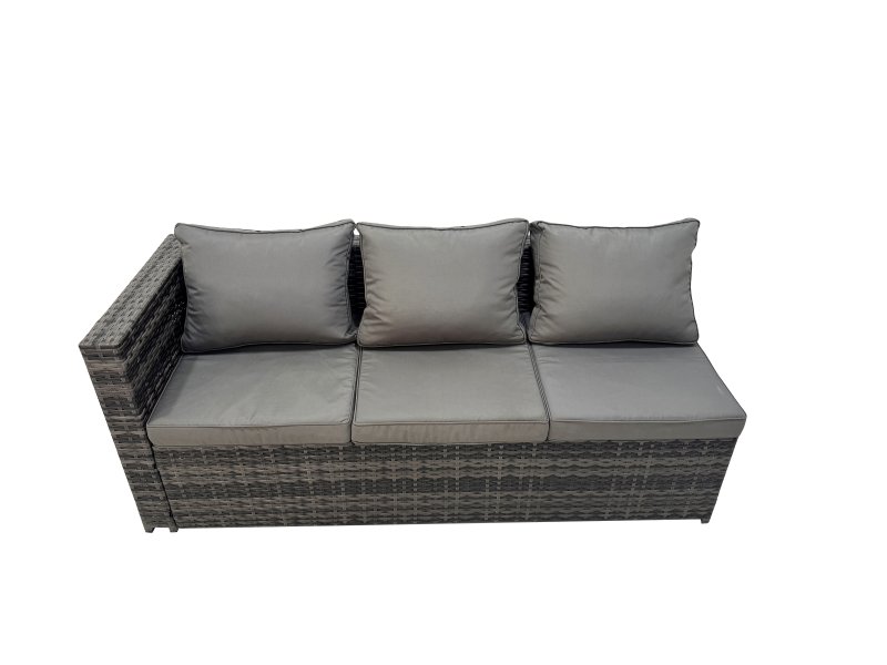 Fimous 11 Seater Outdoor Corner Sofa Height Adjustable Rising Lifting Table Set Garden Rattan Furniture Set with Side Table 3 Stool Dark Grey