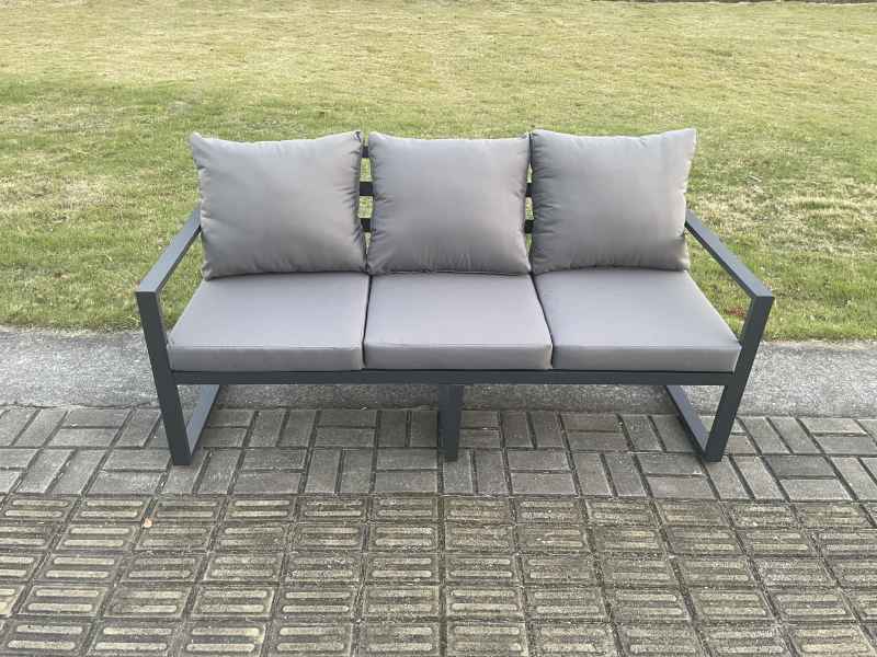 Fimous Aluminium 10 Seater Outdoor Garden Furniture Set Patio Lounge Sofa with Square Coffee Table Big Footstool Conservatory Set Dark Grey