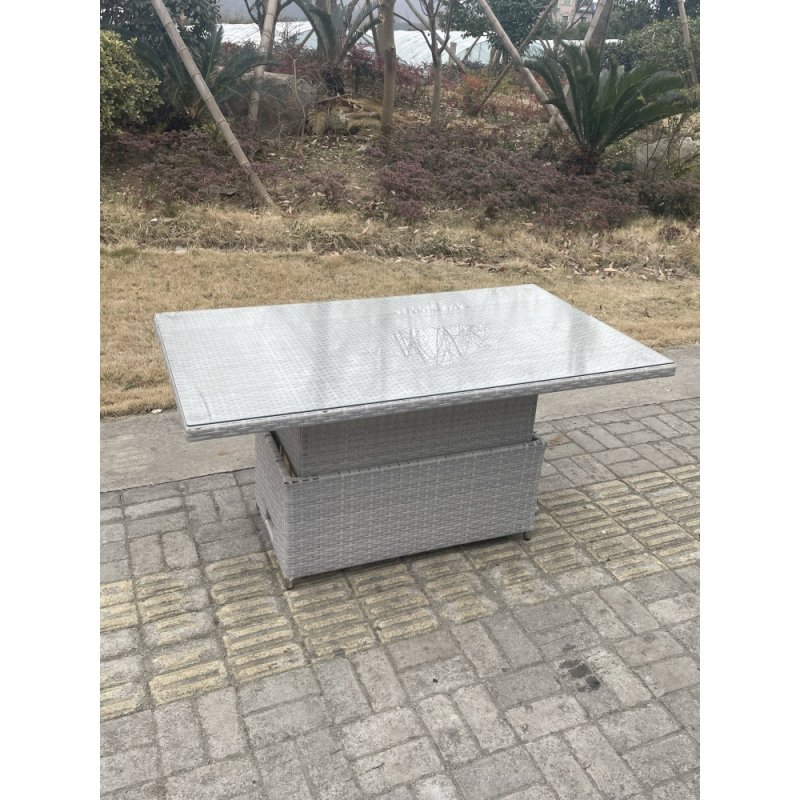 Fimous Rattan Garden Funiture Set Adjustable Rising Lifting Table Sofa Dining Set With Arm Chair And Side Table