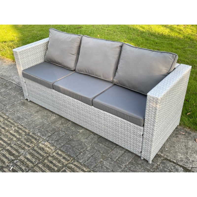 Fimous Light Grey Mixed 3 Seater Lounge Rattan Sofa Patio Conservatory Outdoor Garden Furniture Accessory With Seat And Back Cushion