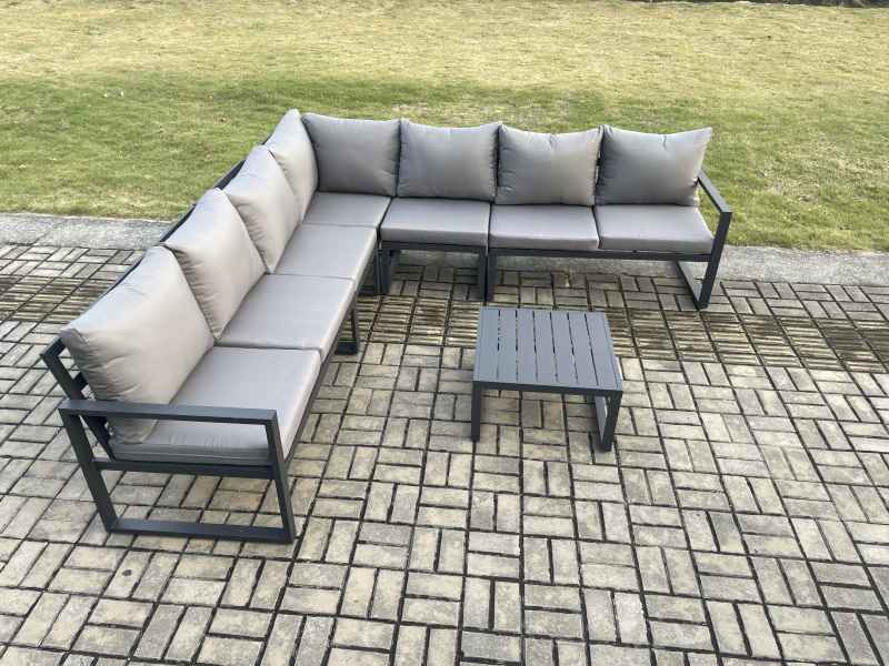 Fimous Outdoor Garden Furniture Patio Lounge Corner Sofa Aluminium Set with Square Coffee Table Dark Grey