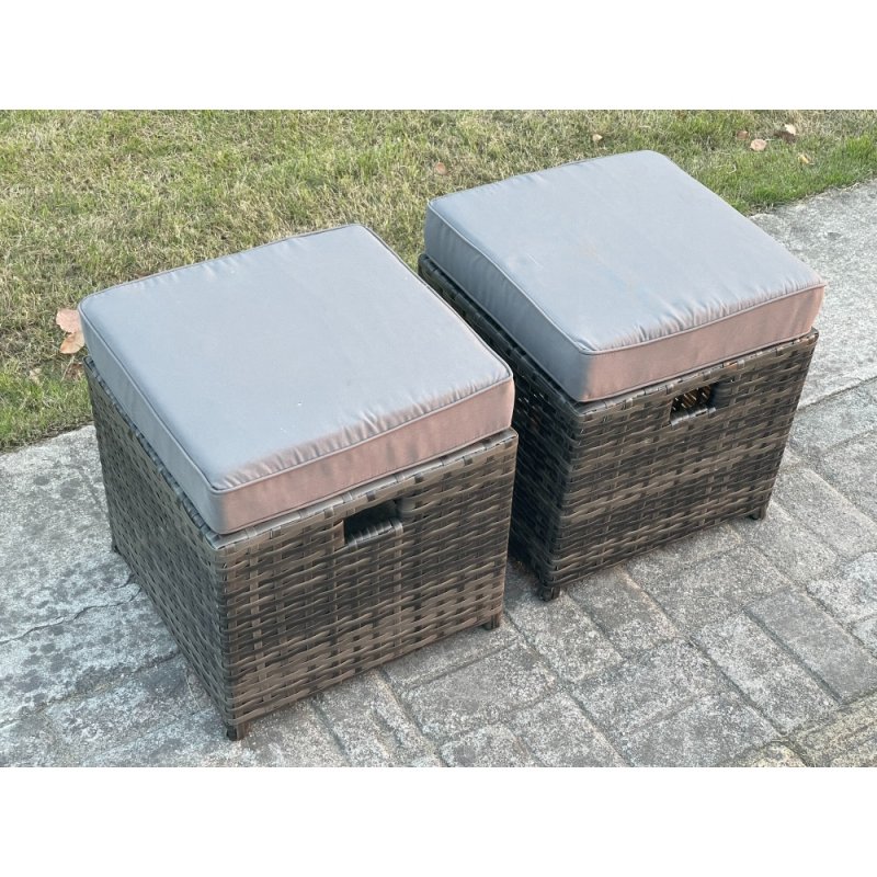 Fimous Outdoor Rattan Garden Furniture Set 11 Seater Patio Lounge Sofa Set with Square Coffee Table 2 Small Footstool Dark Grey Mixed