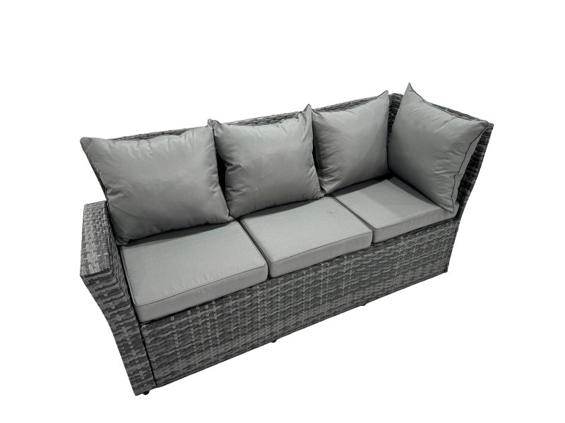 Fimous Poly Rattan Outdoor Patio Coffee Table Corner Sofa Set with 3 Stool Chair for Garden Backyard Dark Grey Mixed