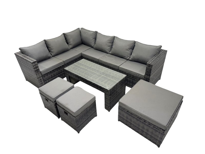 Fimous 6 Pieces Outdoor PE Rattan Garden Furniture Corner Sofa Set with Cushions 3 Footstools Dark Grey Mixed