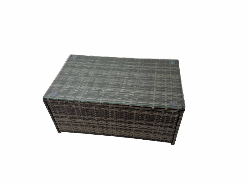 Fimous Patio Sofa Oblong Coffee Table Set Rattan Garden Furniture Set with 2 Chairs 3 Stools Dark Grey Mixed