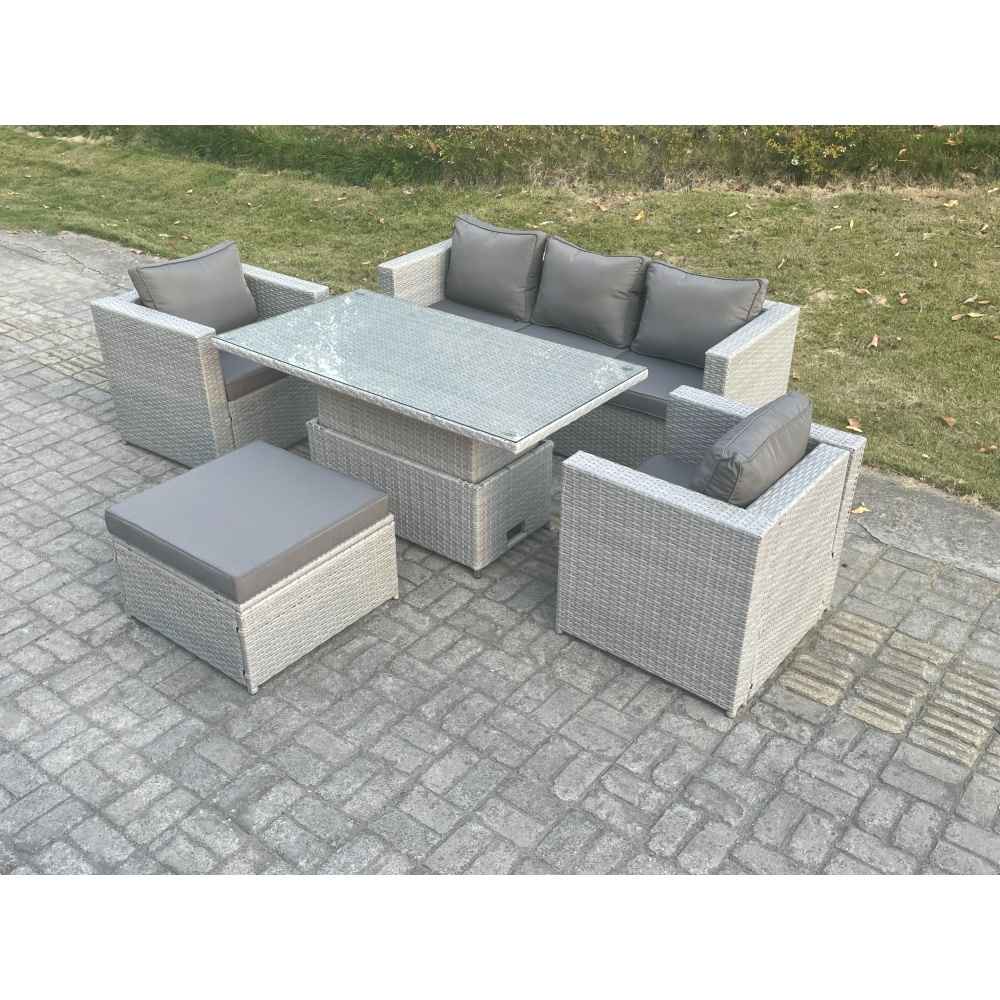 Stylish Rattan Garden Furniture Set with Adjustable Lifting Table: Yavolo