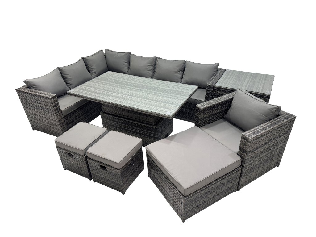 Fimous 10-Seater Height-Adjustable Rising Rattan Dining Set: Yavolo