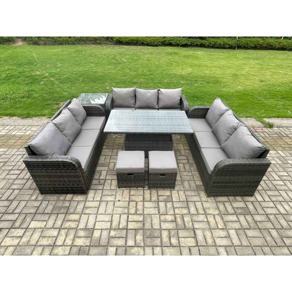 Fimous Outdoor Rattan Dining Set with Adjustable Rising Table: Yavolo