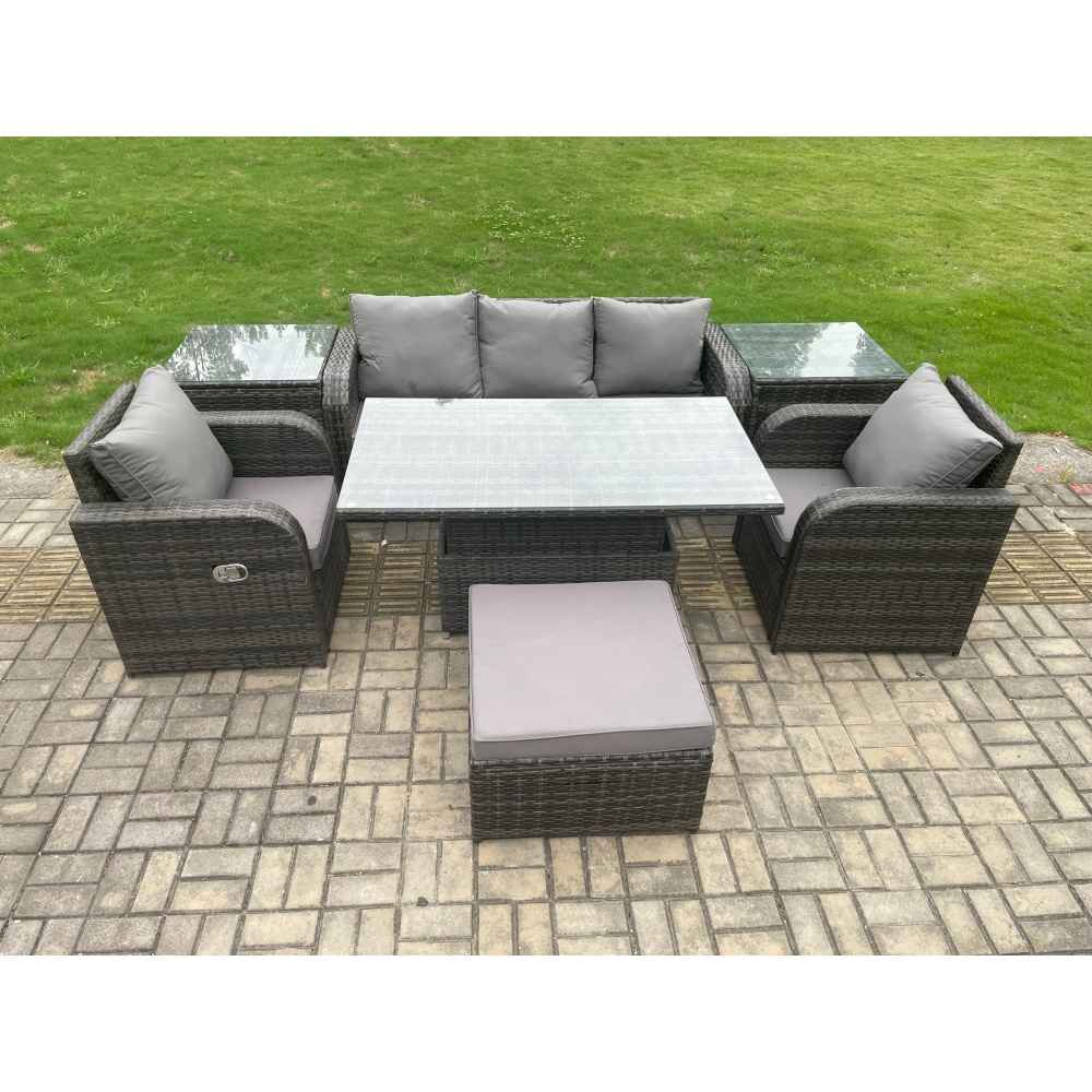 Adjustable PE Rattan Garden Furniture Set with Rising Dining Table: Yavolo
