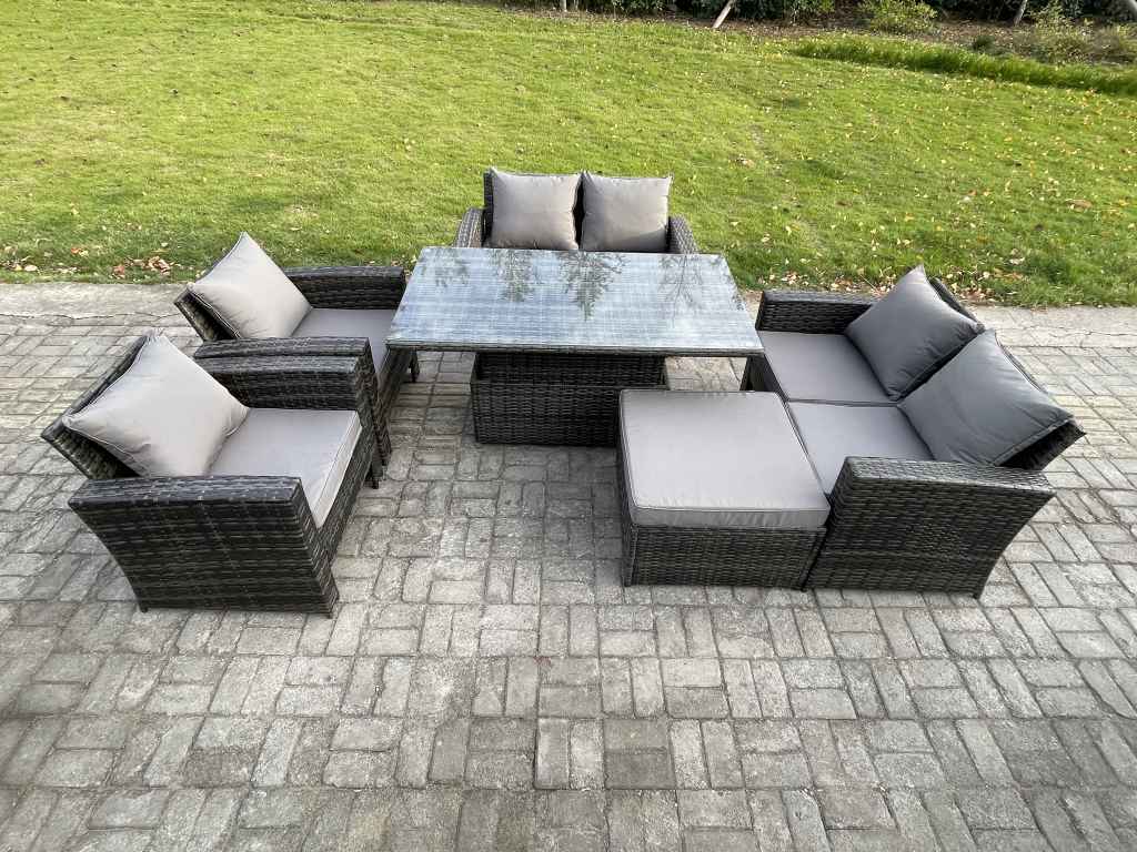 Outdoor Rising Table Fimous 7 Seater Rattan Garden Furniture Set with Rising Table: Yavolo