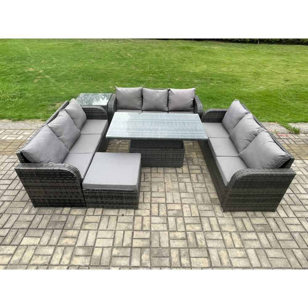 Luxurious Outdoor Rattan Garden Dining Set - Adjustable Sofa & Rising ...