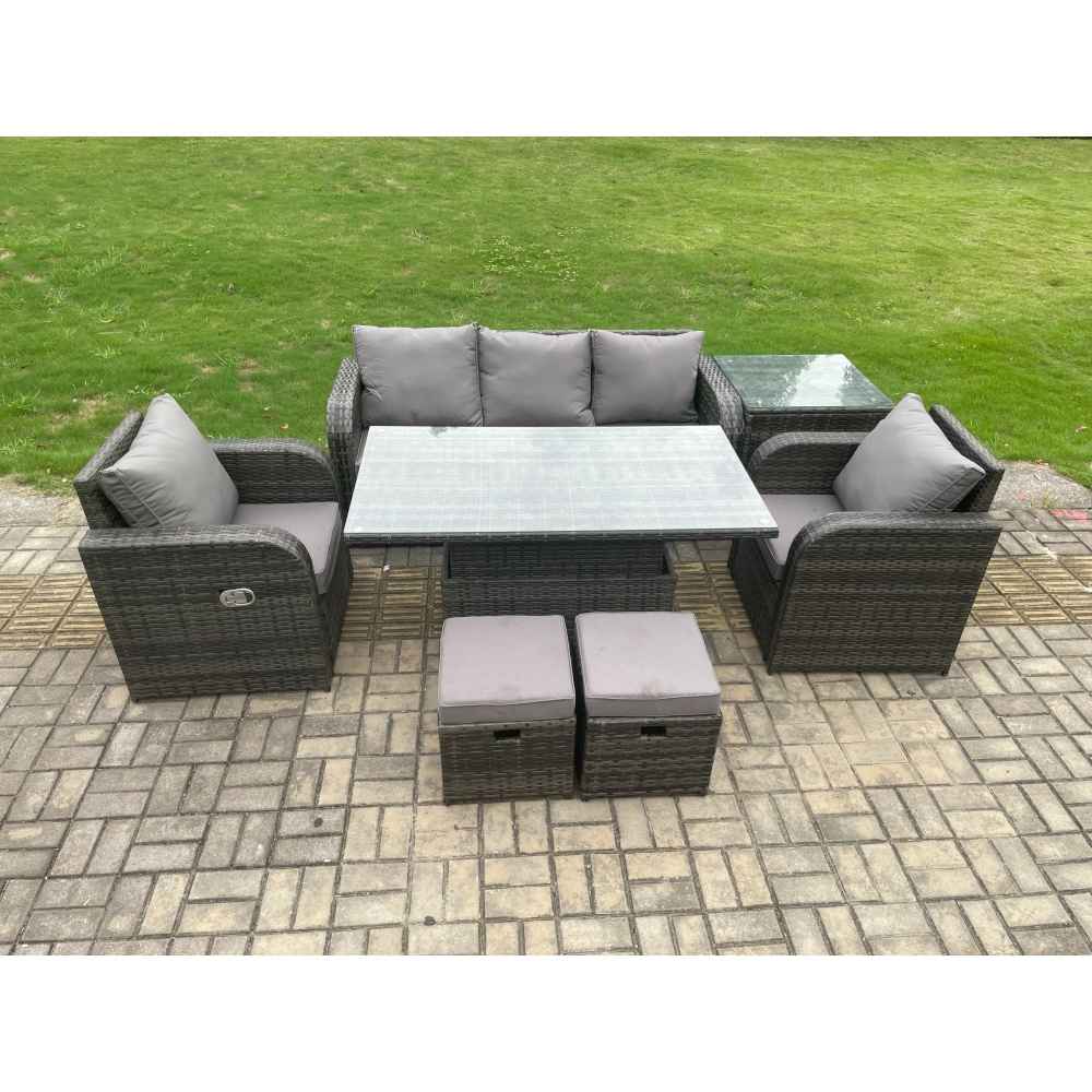 Deluxe Adjustable Rattan Outdoor Furniture Set with Rising Dining Table ...