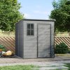 6 x 6FT Outdoor Dark Grey Wood Grain Plastic Garden Storage Shed w/ Window