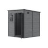 6 x 6FT Outdoor Dark Grey Wood Grain Plastic Garden Storage Shed w/ Window