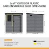 6 x 6FT Outdoor Dark Grey Wood Grain Plastic Garden Storage Shed w/ Window