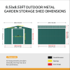 8.53 x 8.53FT Large Metal Garden Tool Storage Shed, Green