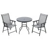 3-Piece Outdoor Tempered Glass Garden Table with Two Foldable Chairs