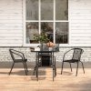 5-Piece Outdoor Tempered Glass Garden Table with Four Rattan Chairs