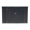 Living and Home Charcoal Black Metal Bike & Tool Shed Outdoor Storage Shed for Rubbish Bin with Lockable Double Doors, Ventilated, Gas Strut Lid
