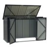 Living and Home Charcoal Black Metal Bike & Tool Shed Outdoor Storage Shed for Rubbish Bin with Lockable Double Doors, Ventilated, Gas Strut Lid
